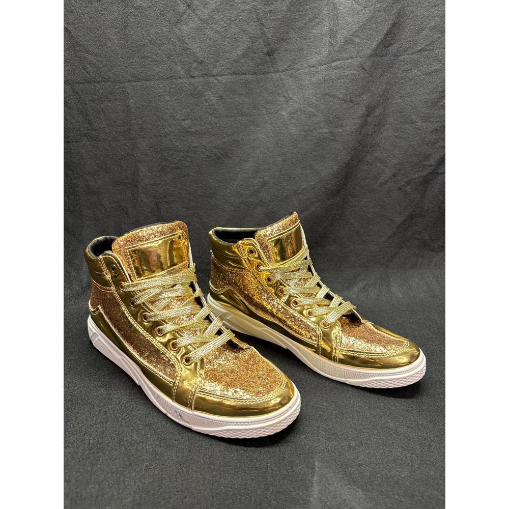 Gold Metallic Glitter High Top Sneakers Lace Up Streetwear Size 41 (M-8, W-10)